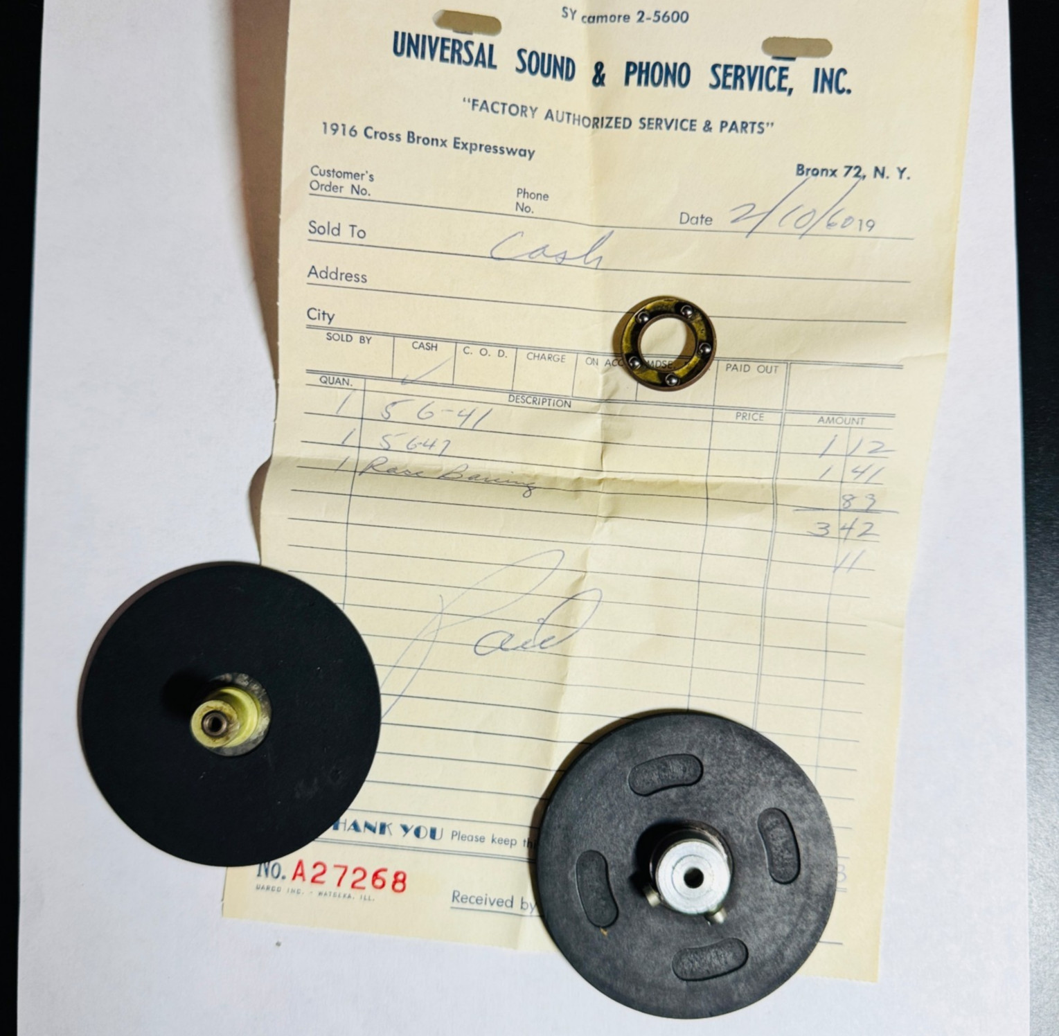 VINTAGE PHONO IDLER WHEELS & RACE BEARING – #56-41, #56-47, #56-3A – NOS