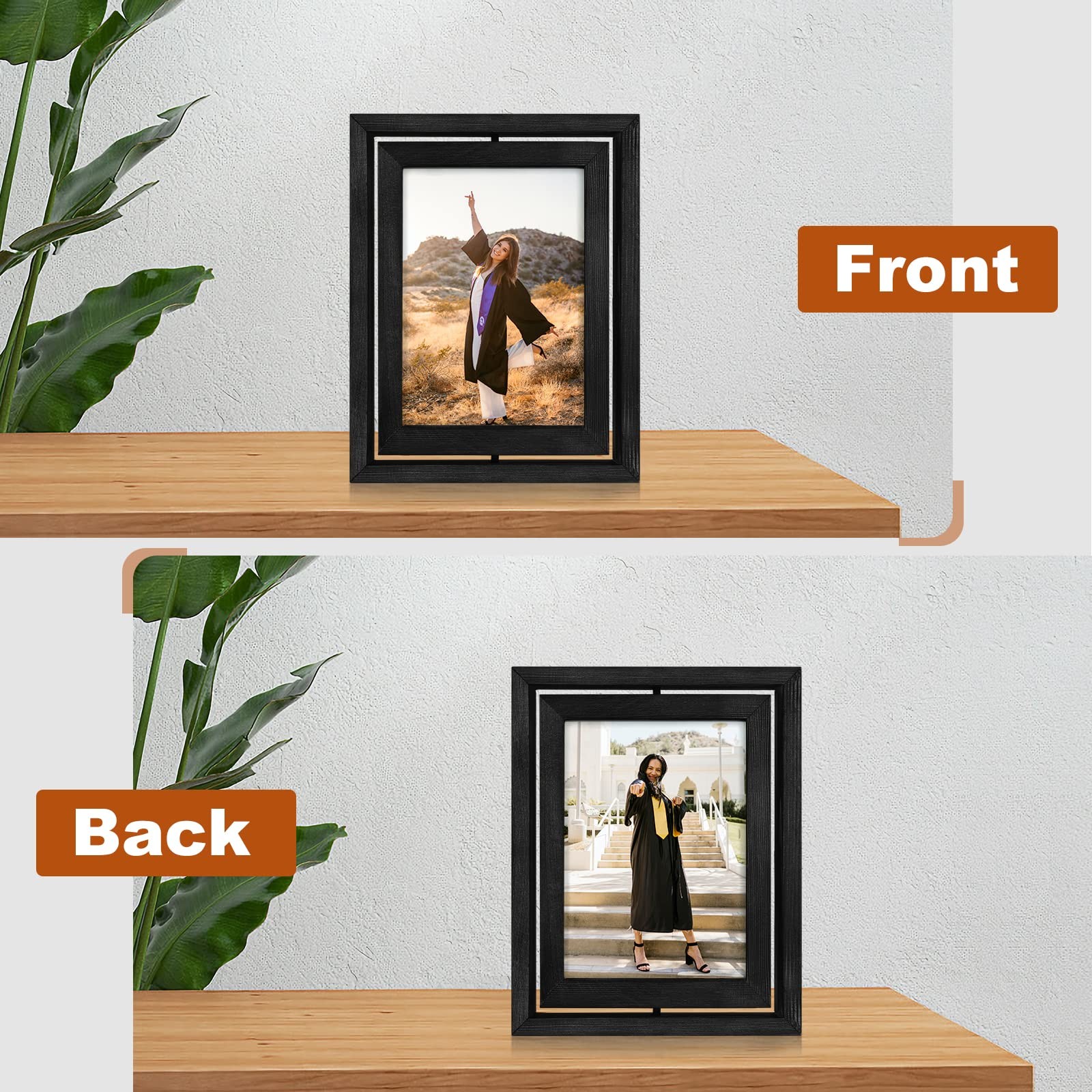 Egofine 2 Pack 4×6 Rotating Floating Picture Frames,Double-Sided 4×6, Black