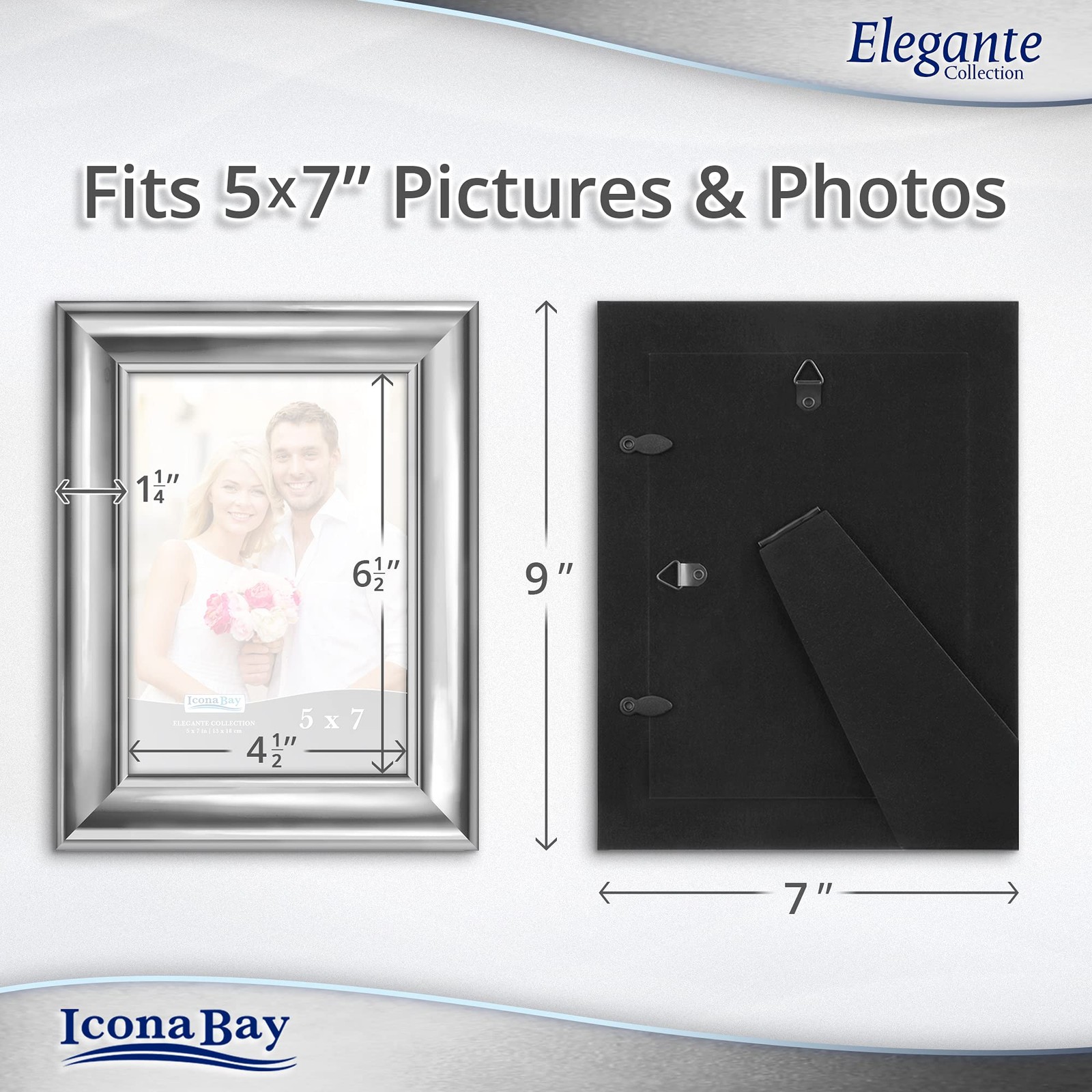 Icona Bay 5×7 Silver Picture Frame, Contemporary Photo Frame 5 x 5×7,
