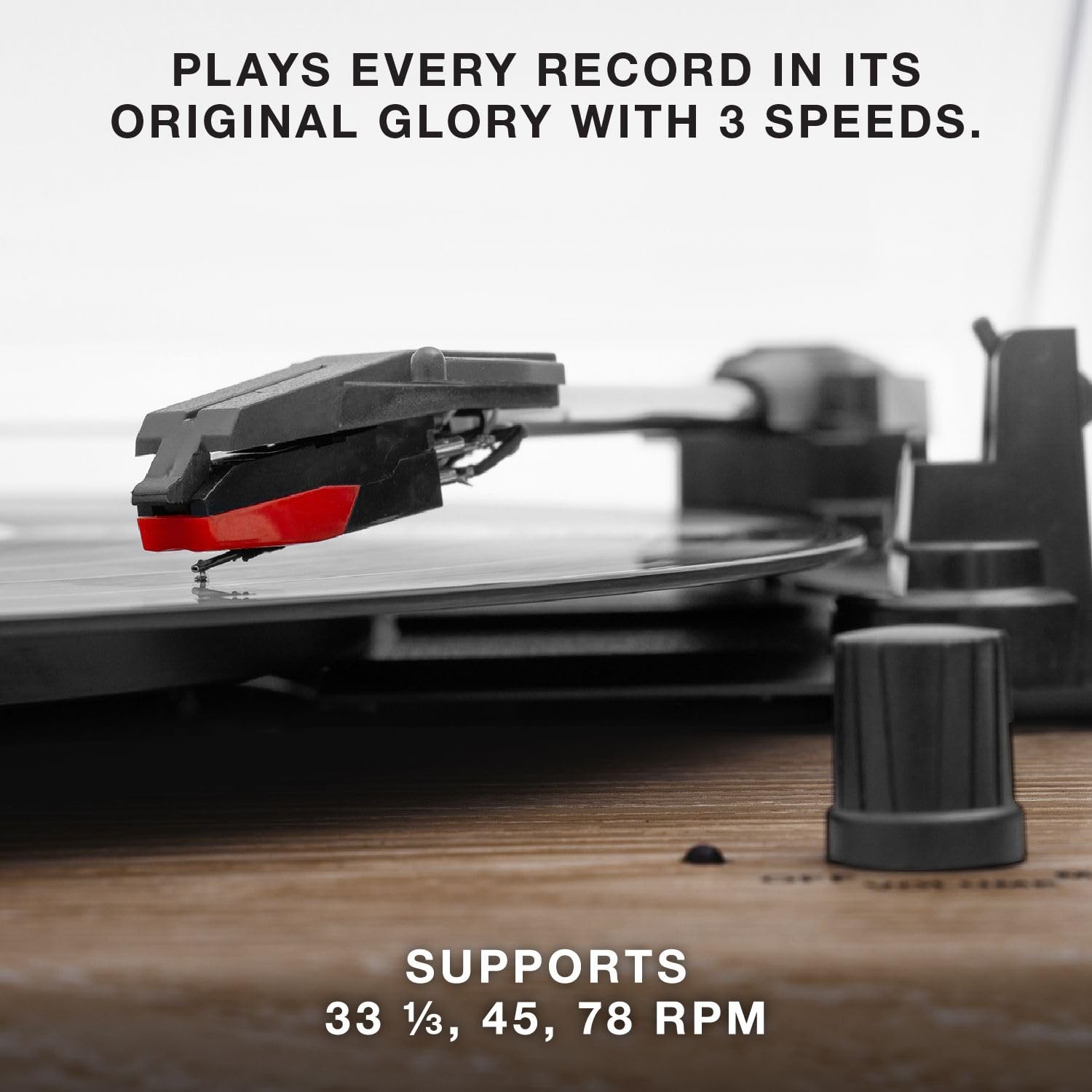 Victrola Montauk Vinyl Record Player, 3-Speed Belt Driven Black, Black