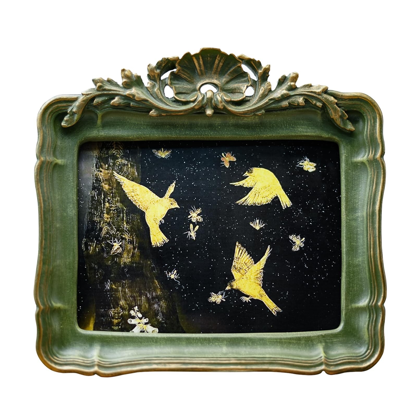 YULINKLIN 5×7 Vintage Picture Frame, Antique Green Ornate Carved 5×7,