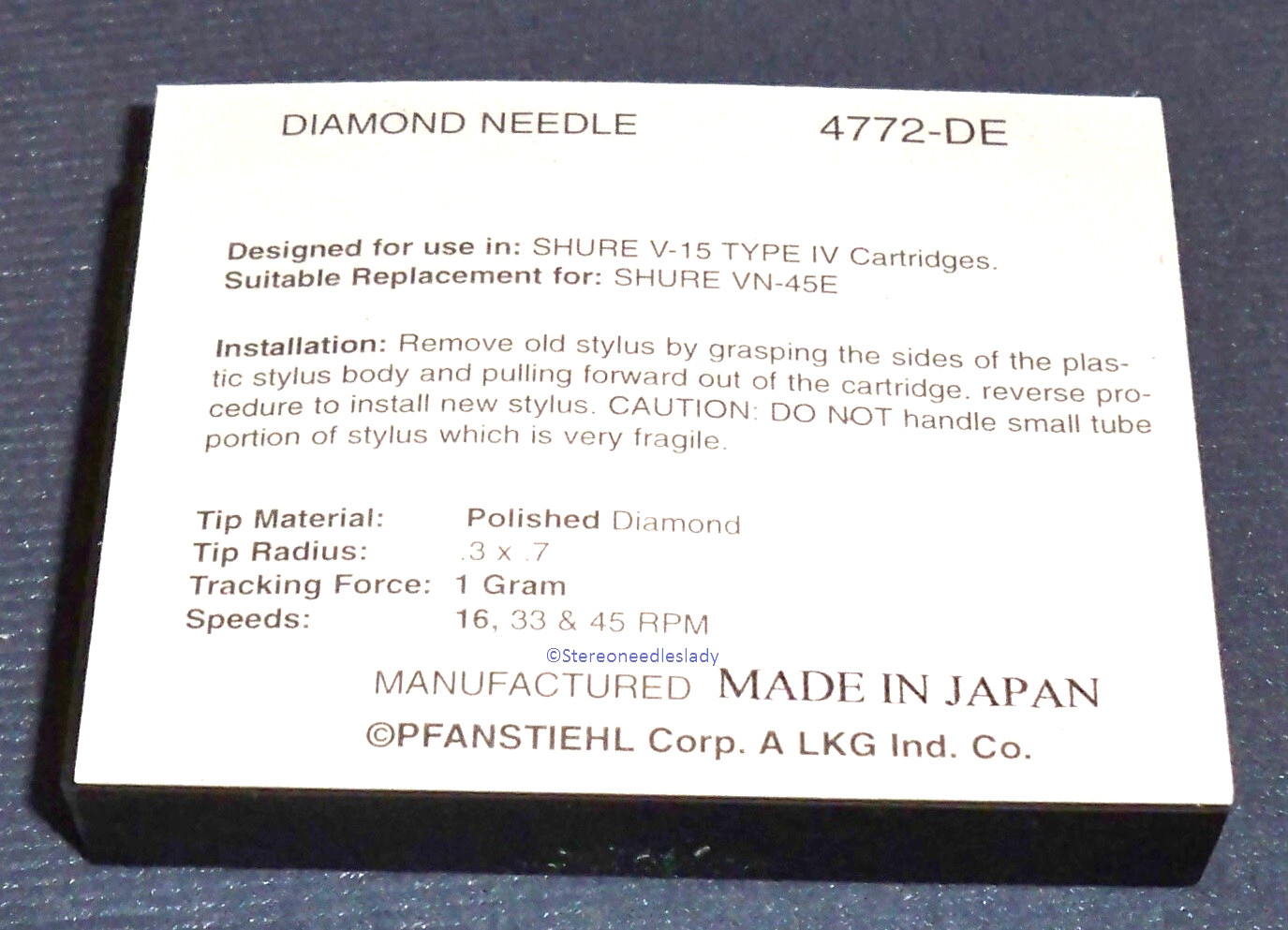 4772-DE NEEDLE TURNTABLE STYLUS for SHURE VN-45E V-15 Type IV V Cartridges