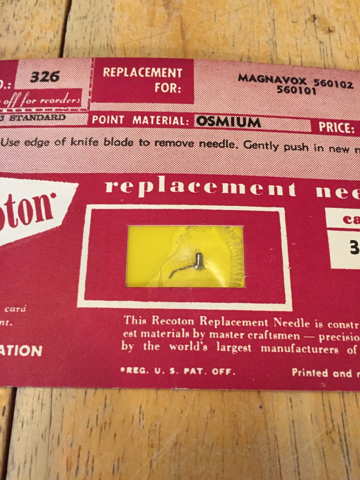 RECOTON Replacement Needle/Stylus for Magnavox 560102, 560101 Osmium Point NOS
