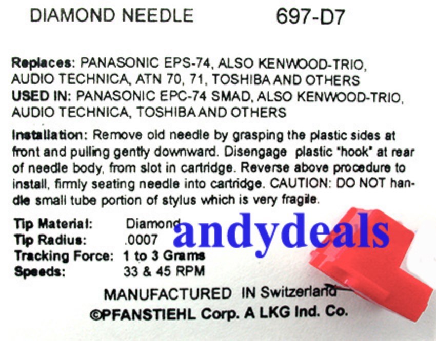 TURNTABLE STYLUS NEEDLE FOR Panasonic EPS-74STSD EPS74 SL-B2 SL B2 SLB2 697-D7