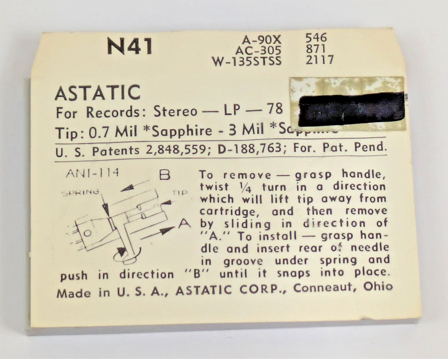 Astatic N41 Needle 78 Record Player Stylus A-90X AC-305 W-135STSS 546 871 2117
