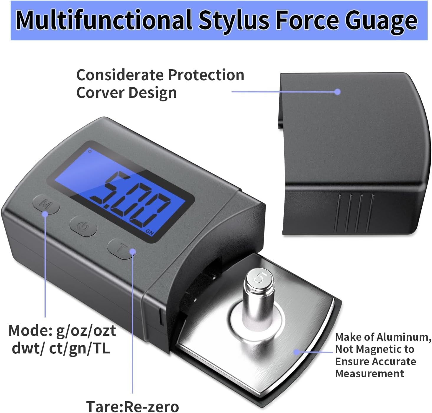 Digital Turntable Stylus Force Gauge 0.01g~5.00g, LCD Backlight