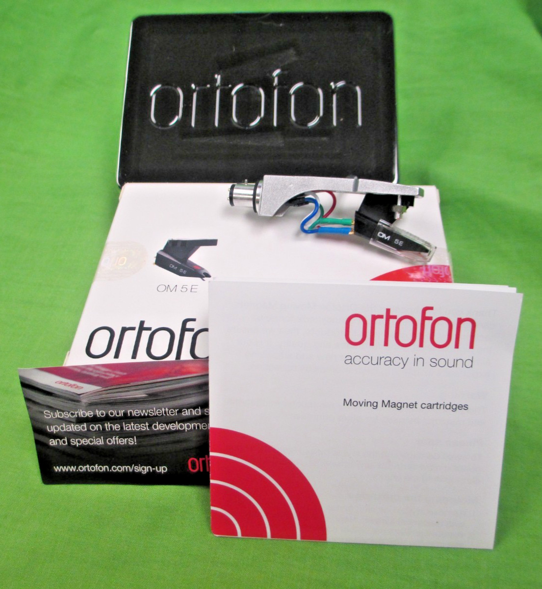 ORTOFON OM 5E CARTRIDGE & STYLUS ON CHROME PLATED TYPE TECHNICS TYPE HEAD SHELL