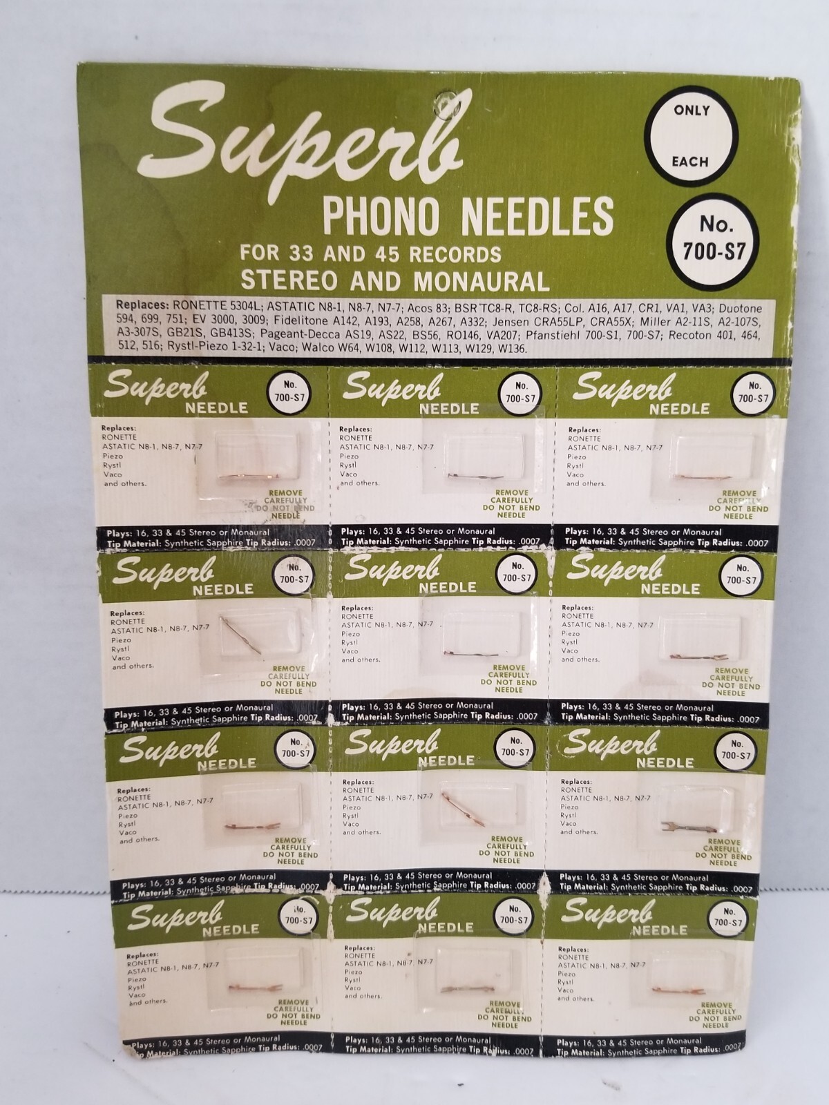 700-S7 Superb NEEDLE STYLUS for Astatic N8-7 Ronette Piezo Rystl Vaco lot of 12