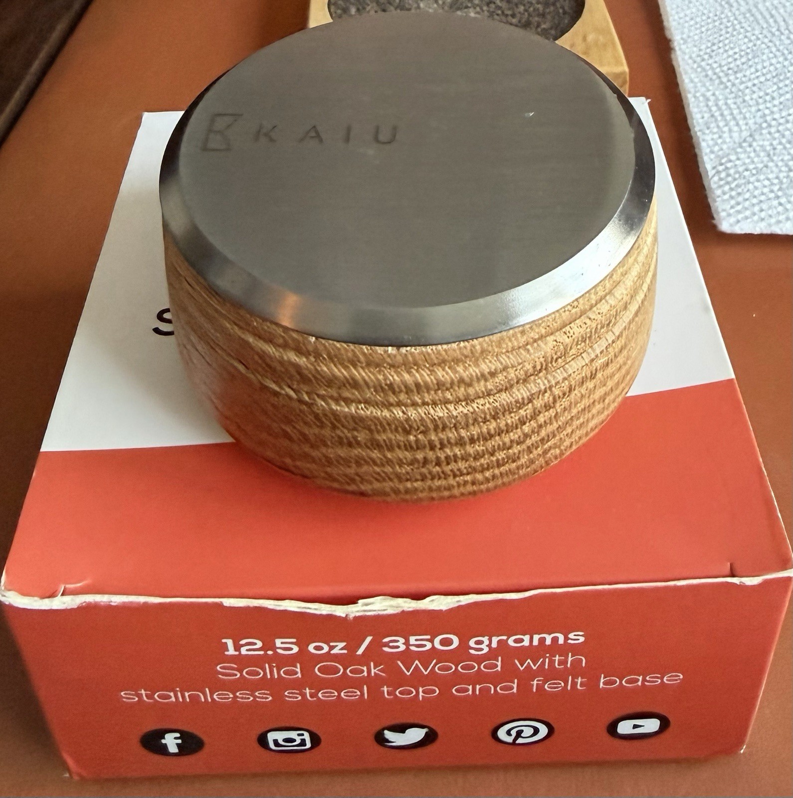 LP Record Weight Stabilizer, Audiophile, Stainless Steel, Wood (Oak) 12.5 Oz