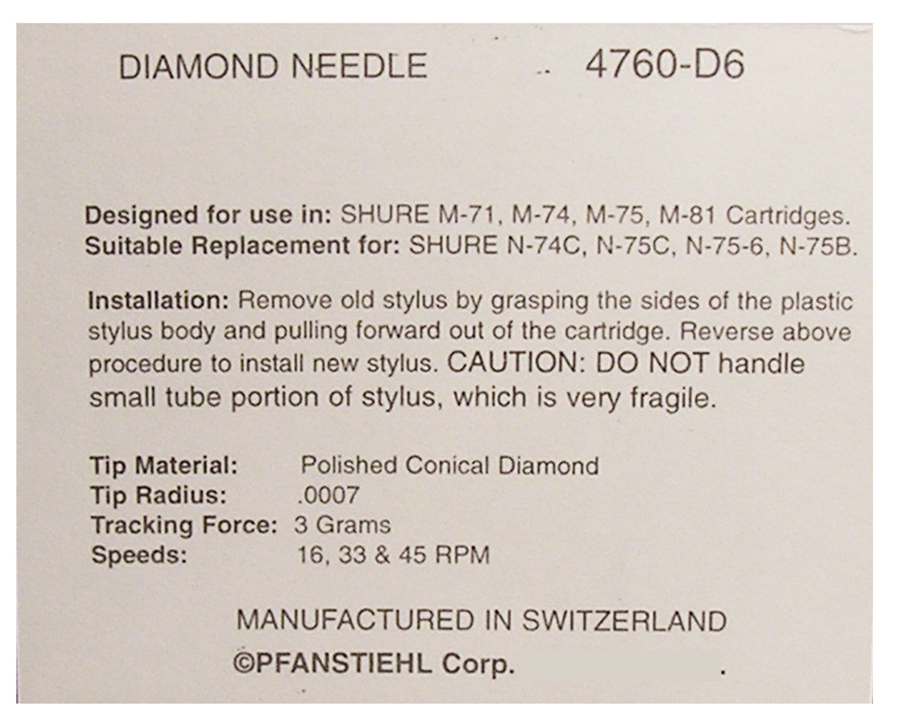 NEW TURNTABLE NEEDLE STYLUS FOR Shure M71 M74 M75 M81 N75B M75B N75C 760-D6