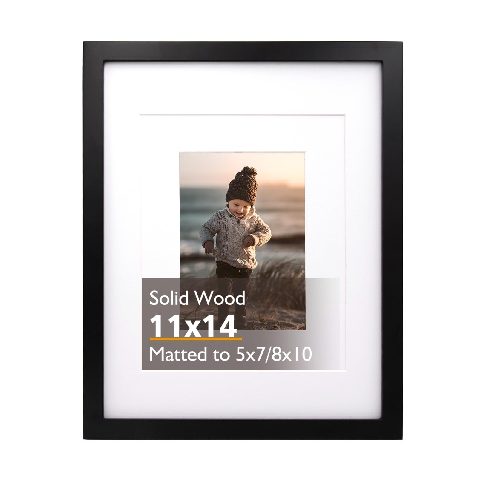 KINLINK 11×14 Picture Frame, Black Solid Wood Frame with Acrylic 11×14,