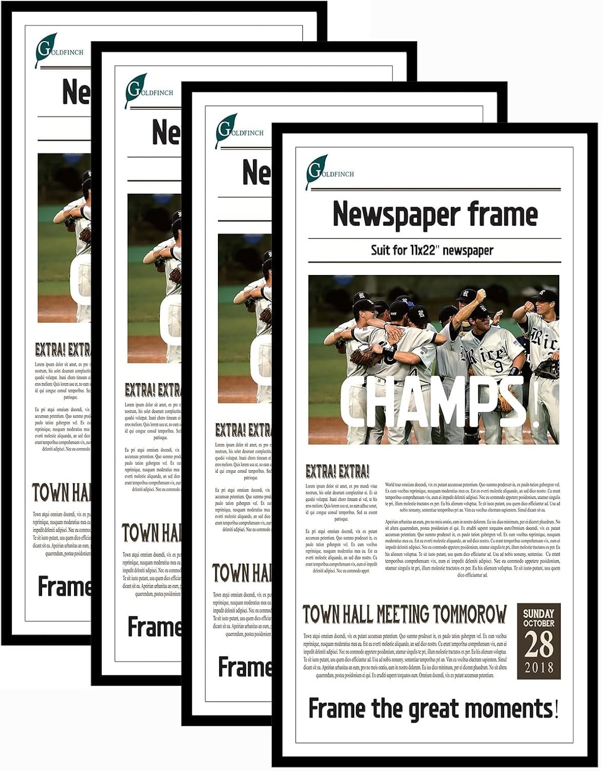 Goldfinch 4 Packs, 11×22 Newspaper Frame to Hold Assorted inches, Black