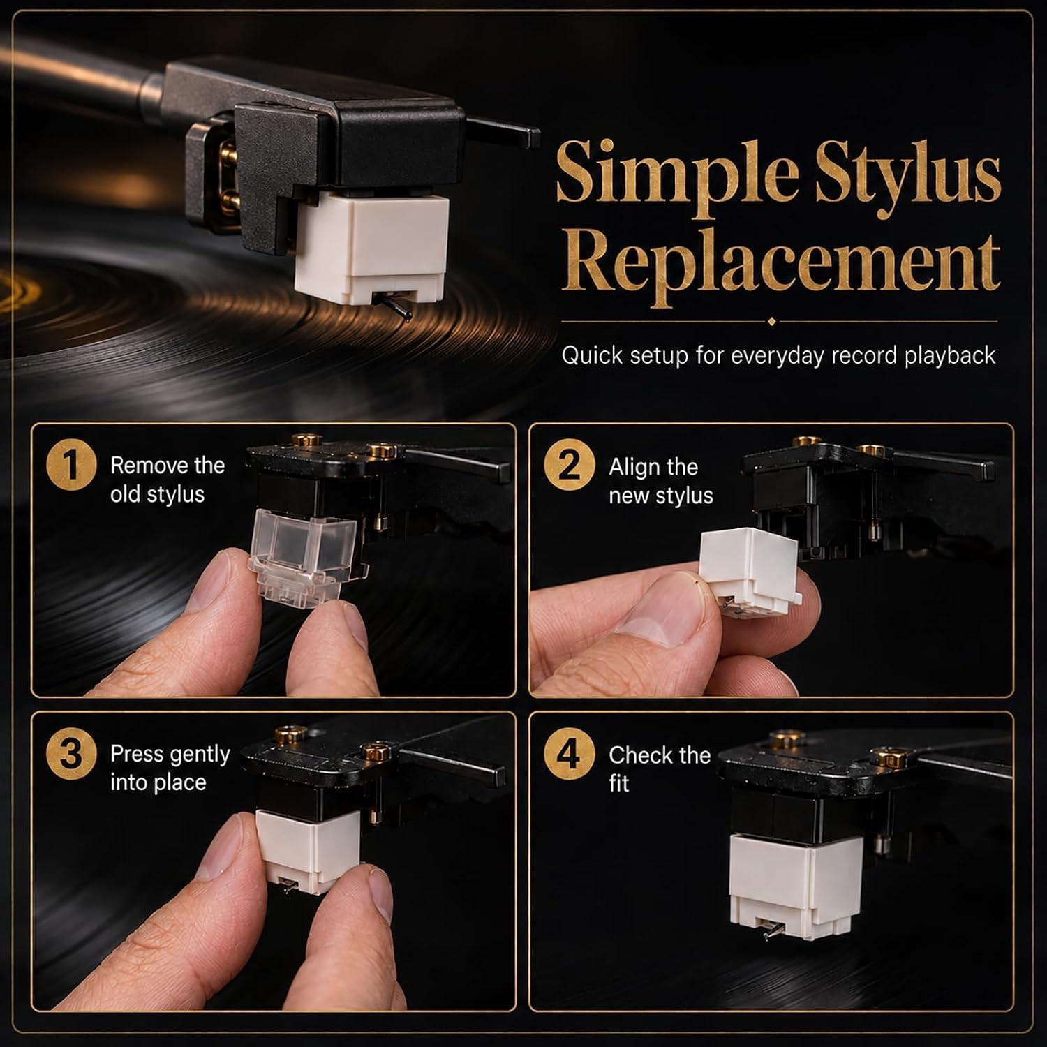 Quick Install Vinyl Turntable Stylus Set – Compatible with AT Series Models