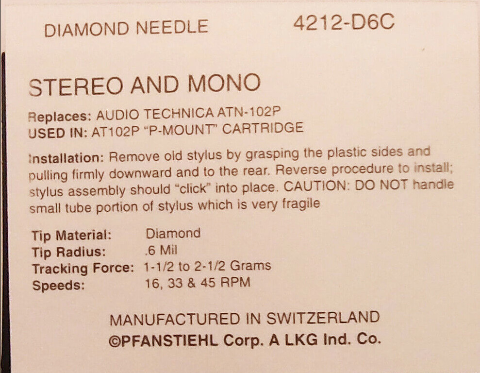 Phonograph Turntable Stylus Needle for Audio Technica ATN-102P Signet 7EA