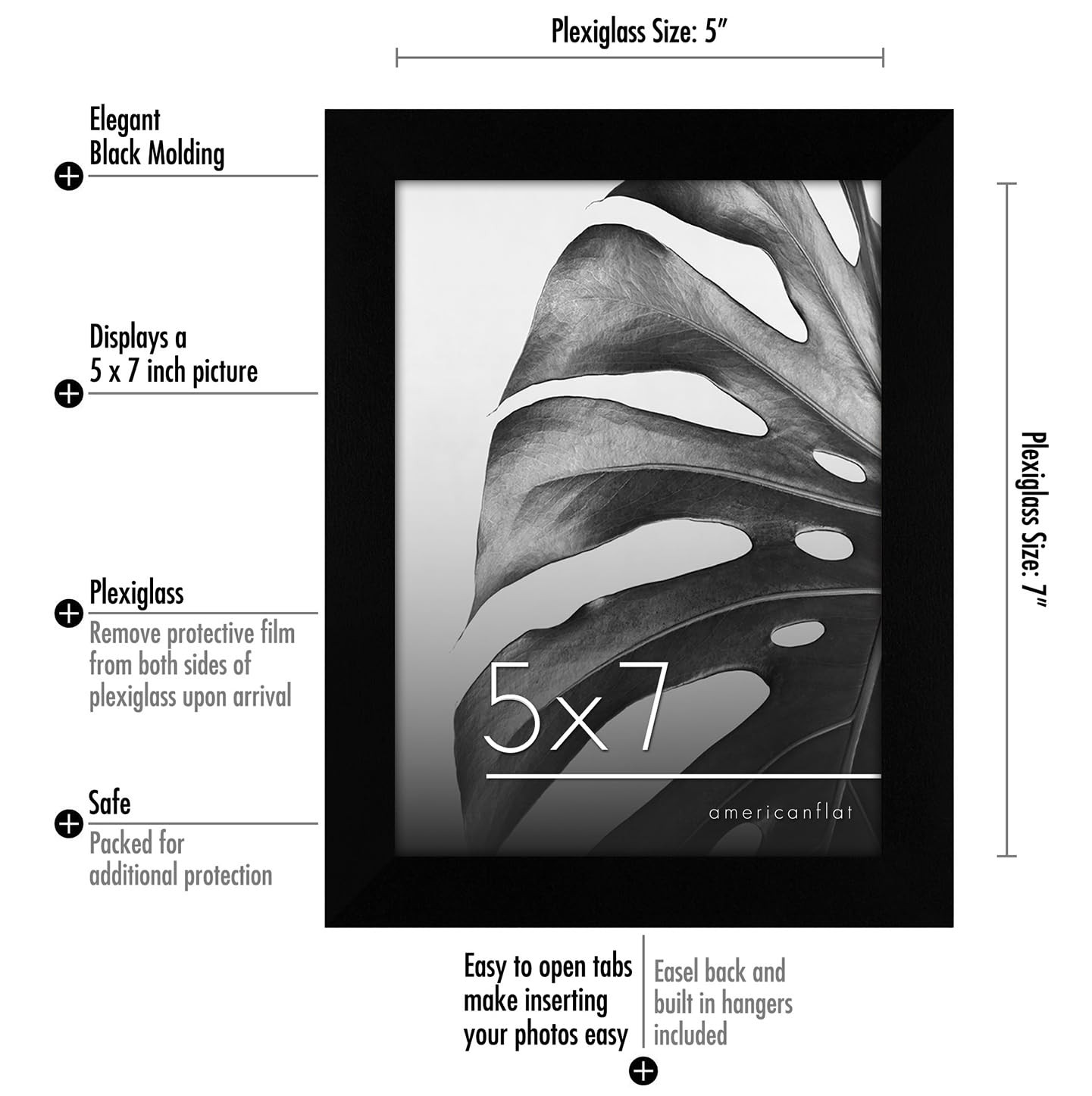 Americanflat 5×7 Picture Frame with Polished Plexiglass – Set of 5×7, Black