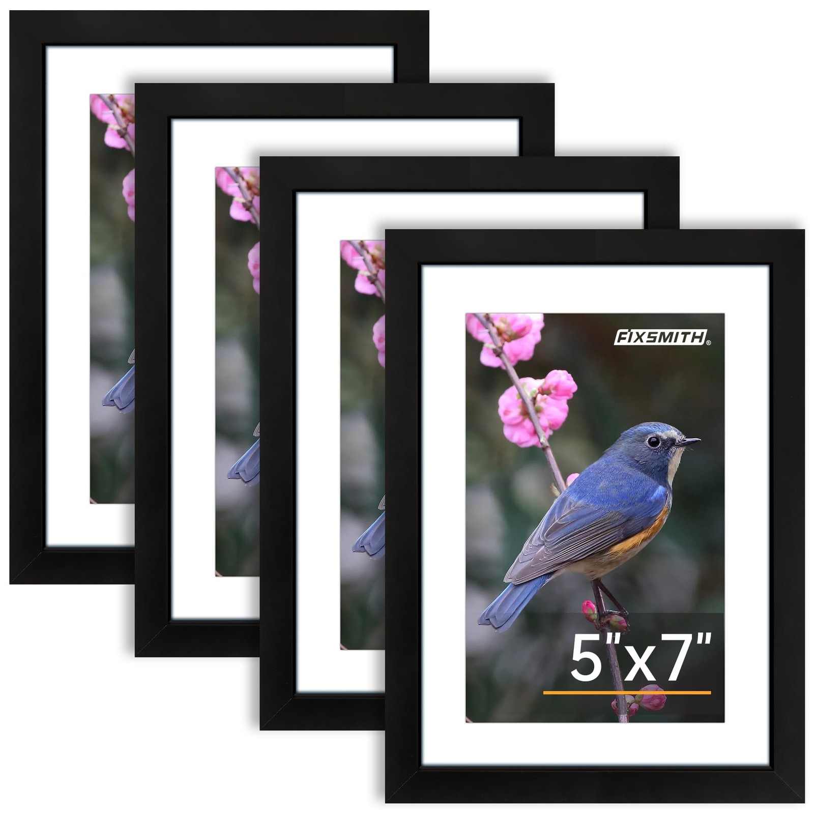 FIXSMITH 5×7 Picture Frame Set of 4, Photo with HD 5″×7″, Black