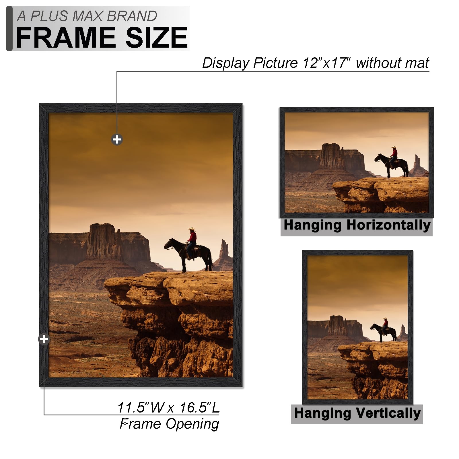 A PLUS MAX 12×17 Picture Frame, Black Engineered Wood Frame for 12×17,