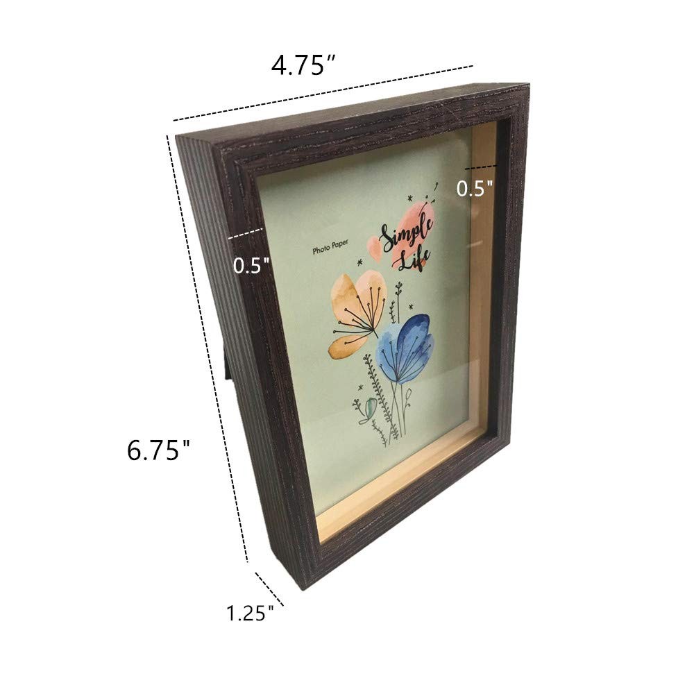 4×6-inch Shadow Box Frame Display Case (Easy to Change 4×6″, Dark Brown