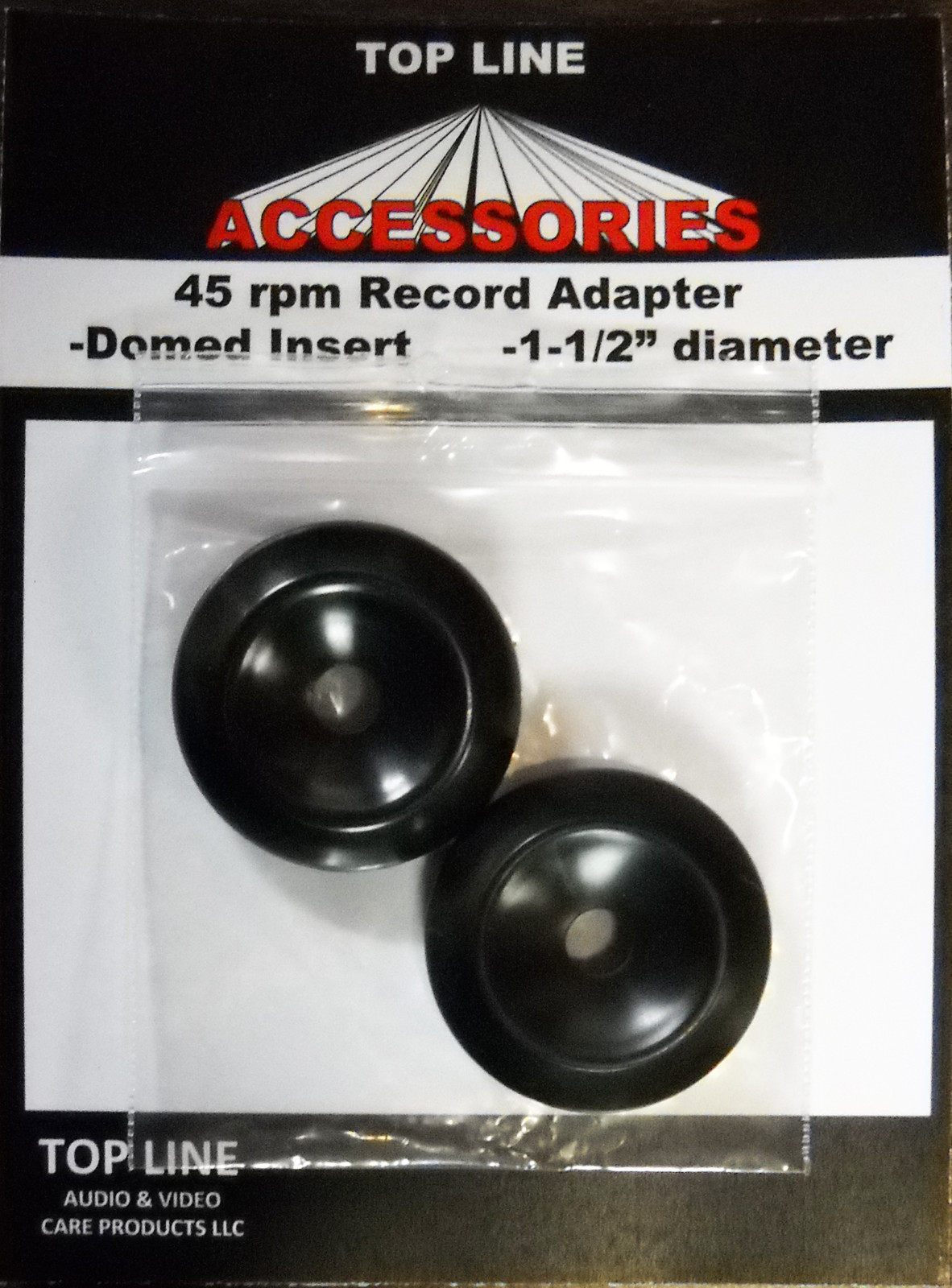 Top Line 45 RPM Adapter Inserts 2-Pack, Black Domed (BRAND NEW FACTORY SEALED)