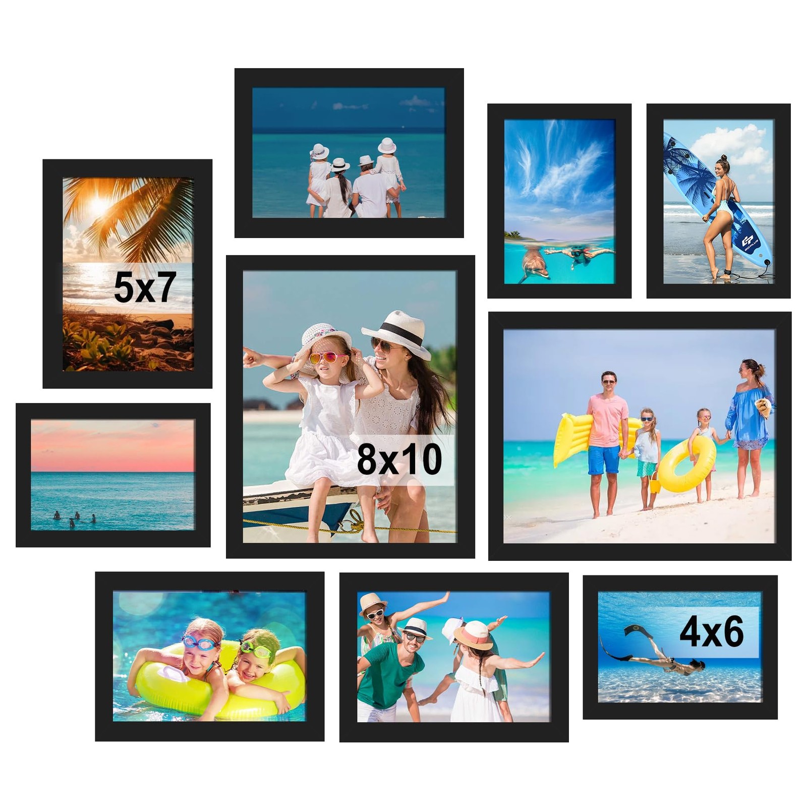 BESCRCL 10 Pack Picture Frames Two 8×10, Four 5×7, and 4×6, Black