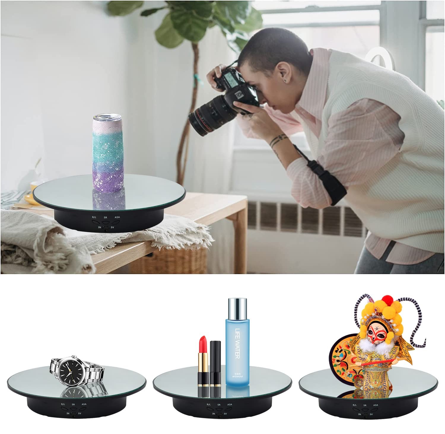 QINMAY 360 Degree Rotating Display Stand,360 Photography 20cm, Gray