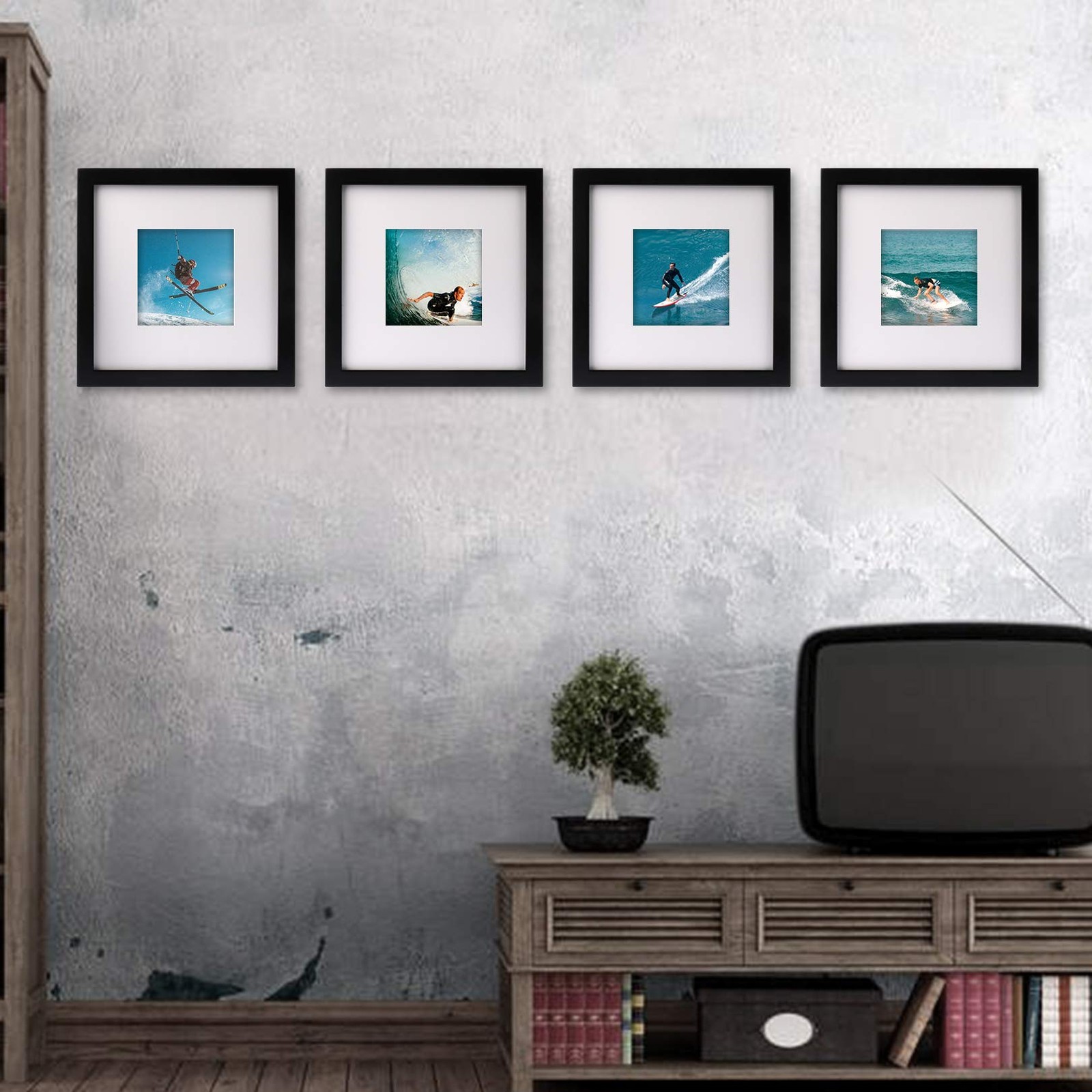 8×8 Black Picture Frames Square Nature Solid Wood 6 Pack for Wall 8×8,