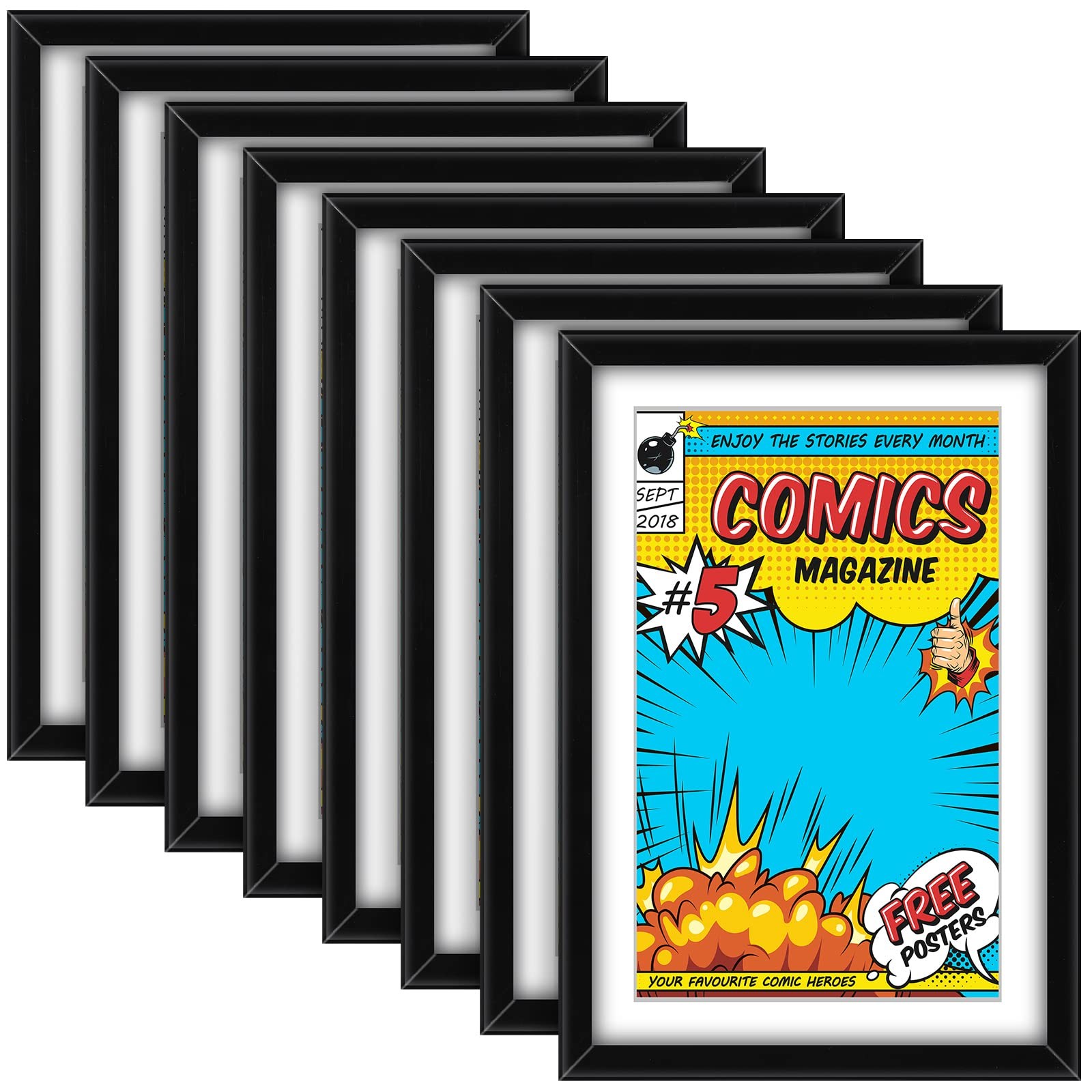 Geetery 8 Pack Comic Book Frame, UV Protection, Black (White Mat)