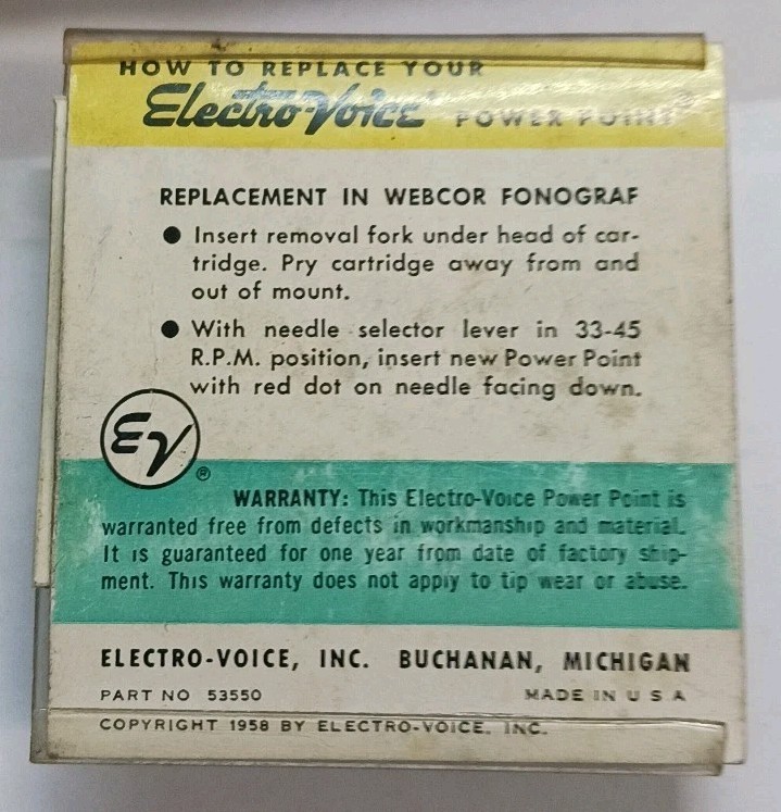 Vintage Electro-Voice 76S Power Point Phono Cartridge NOS Webcor 16 33 45 78