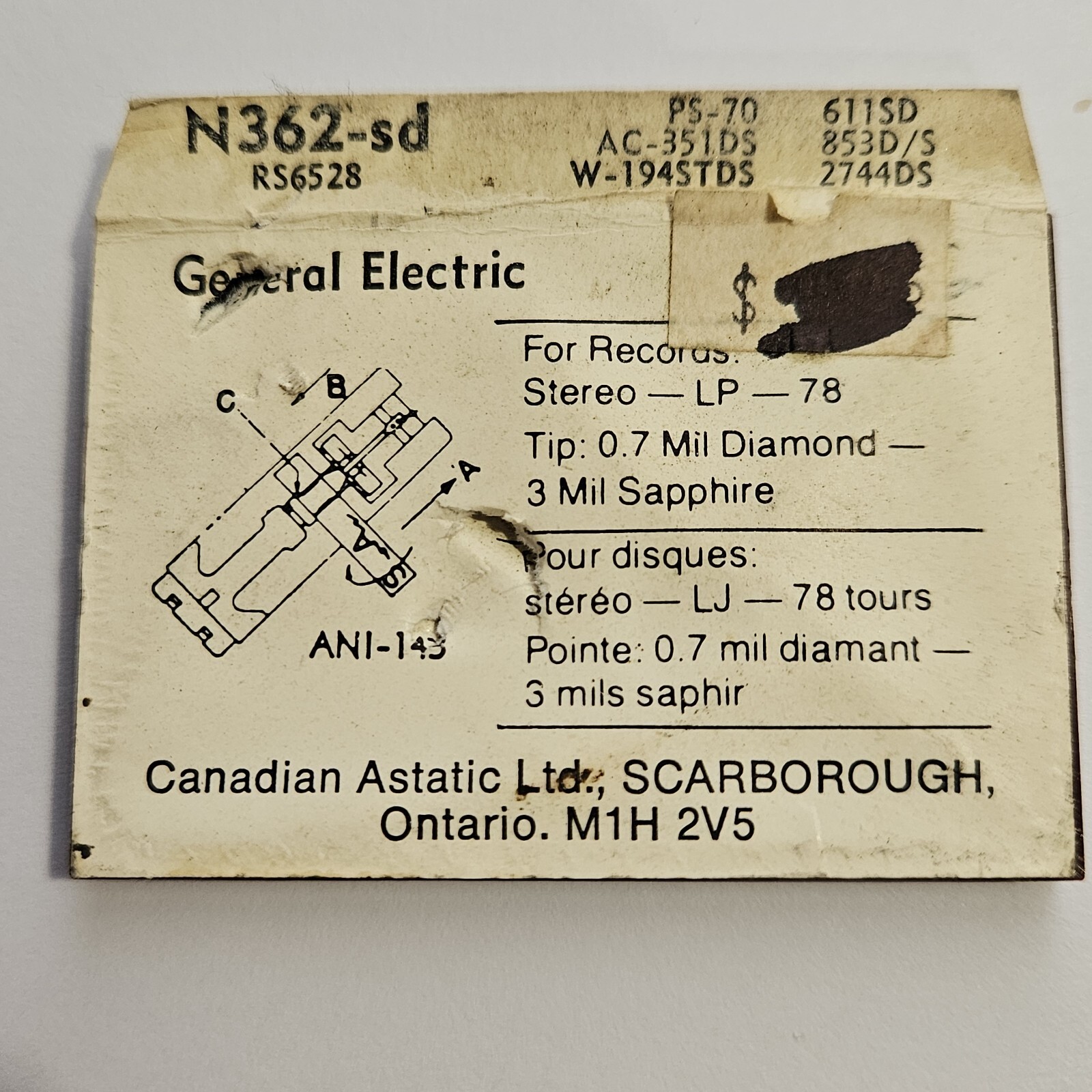 Astatic N362-sd Needle For General Electric RS6528 EA80X GE Wildcat C-500 C-600