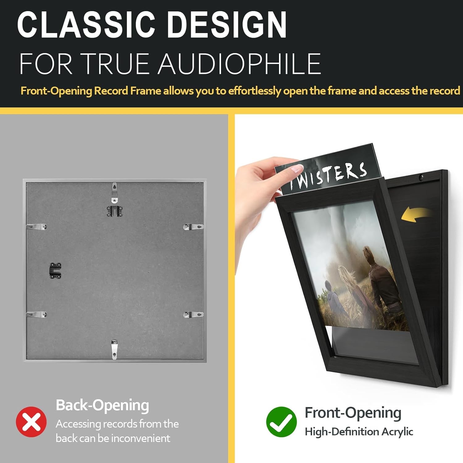 Emfogo Vinyl Record Frame for the Wall, Display 1 Pack, Black