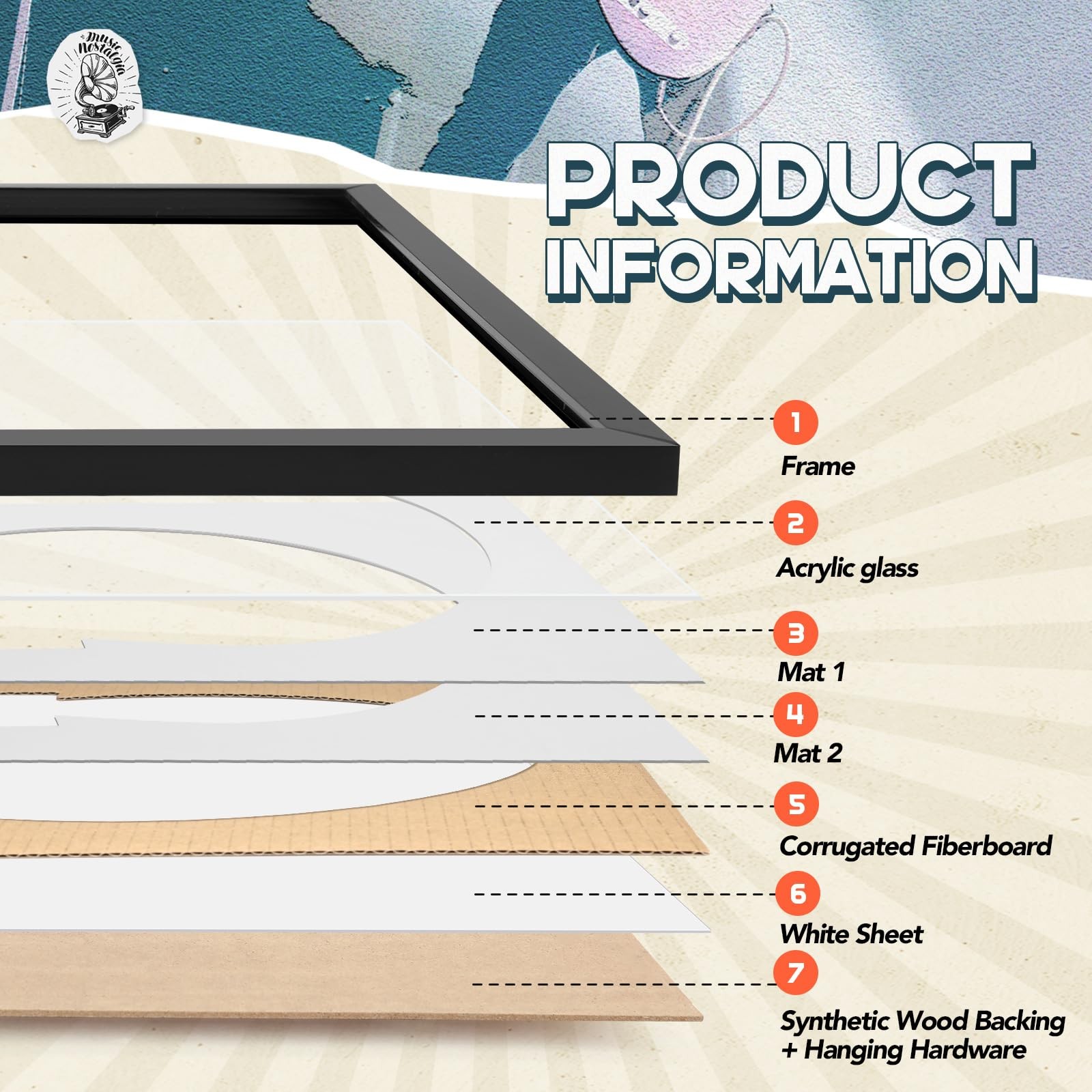 Colingmill 2 Pcs Vinyl Record Display Frame 23.6 x 15.6 inches, White Matting