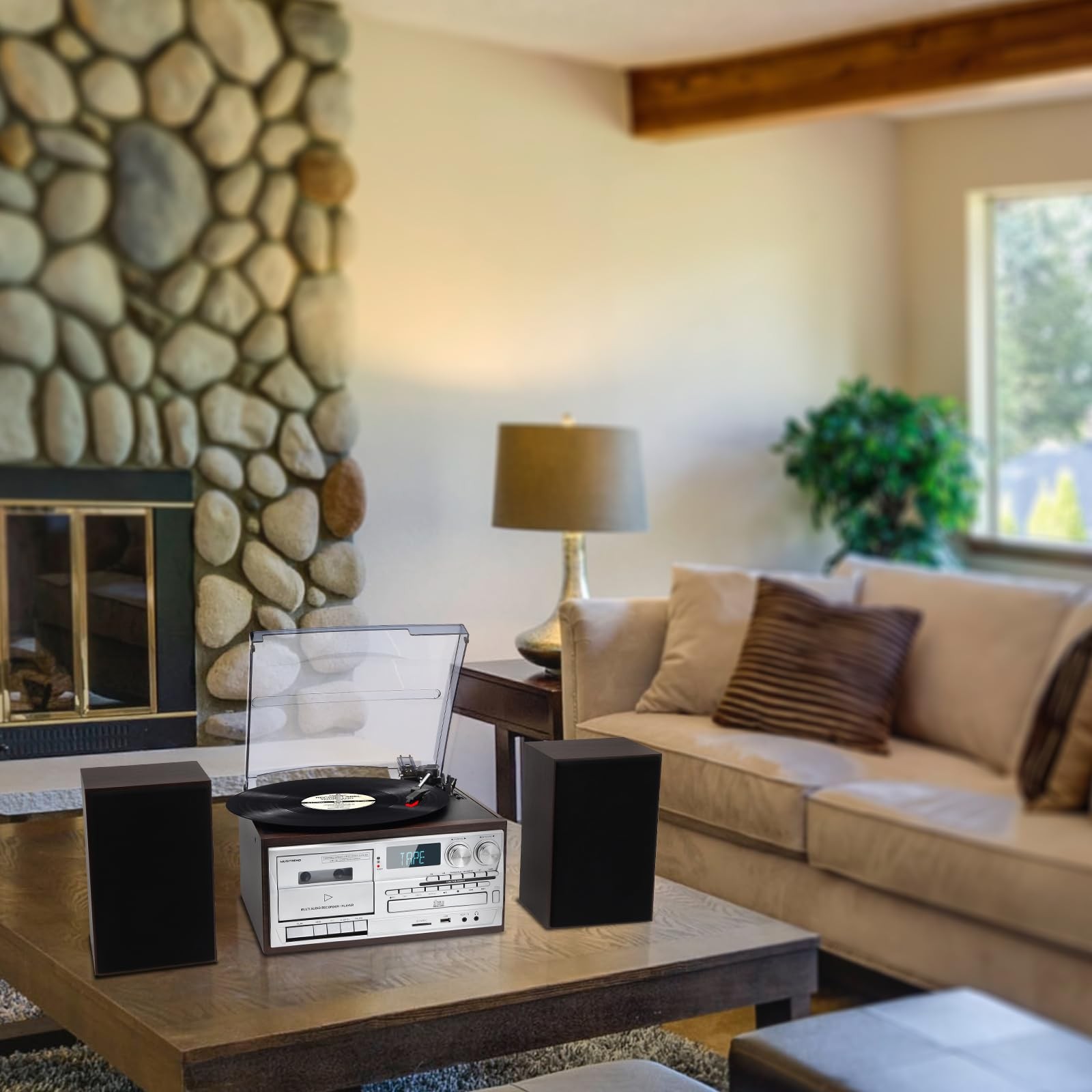 MUSITREND 10 in 1 Record Player with External Speakers,3 T408-Silver, Silver