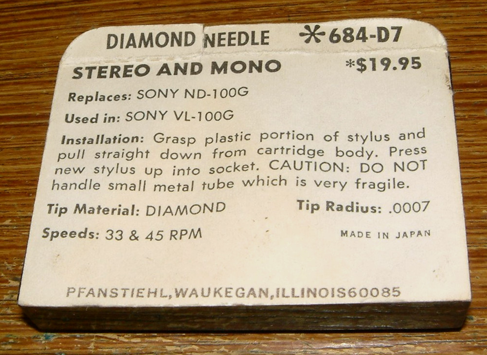 Diamond Turntable NEEDLE 684-D7 for Sony ND-100G for VL-100G, SP863-D EV PM2843D
