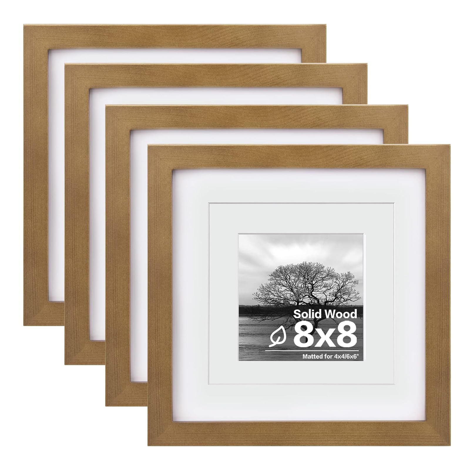 Egofine 8×8 Picture Frames 4 Pack Covered by Plexiglass, for 8×8, Light Brown