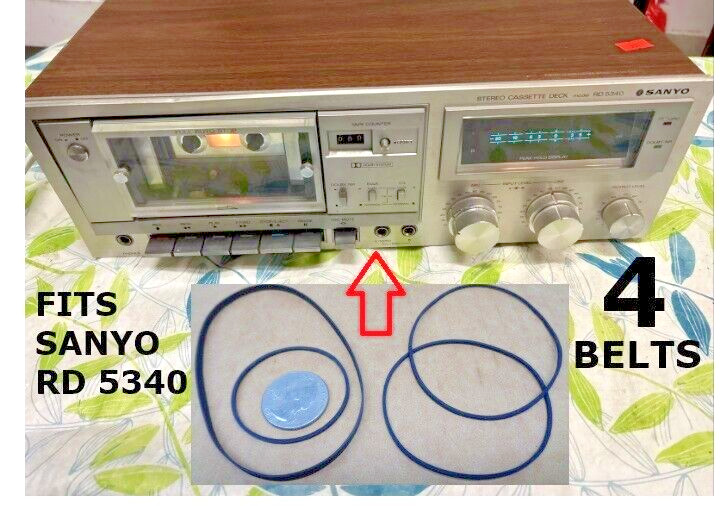 4 PCS BELT KIT FITS SANYO CASSETTE DECK MODEL RD 5340 (4 BELTS) NICE!