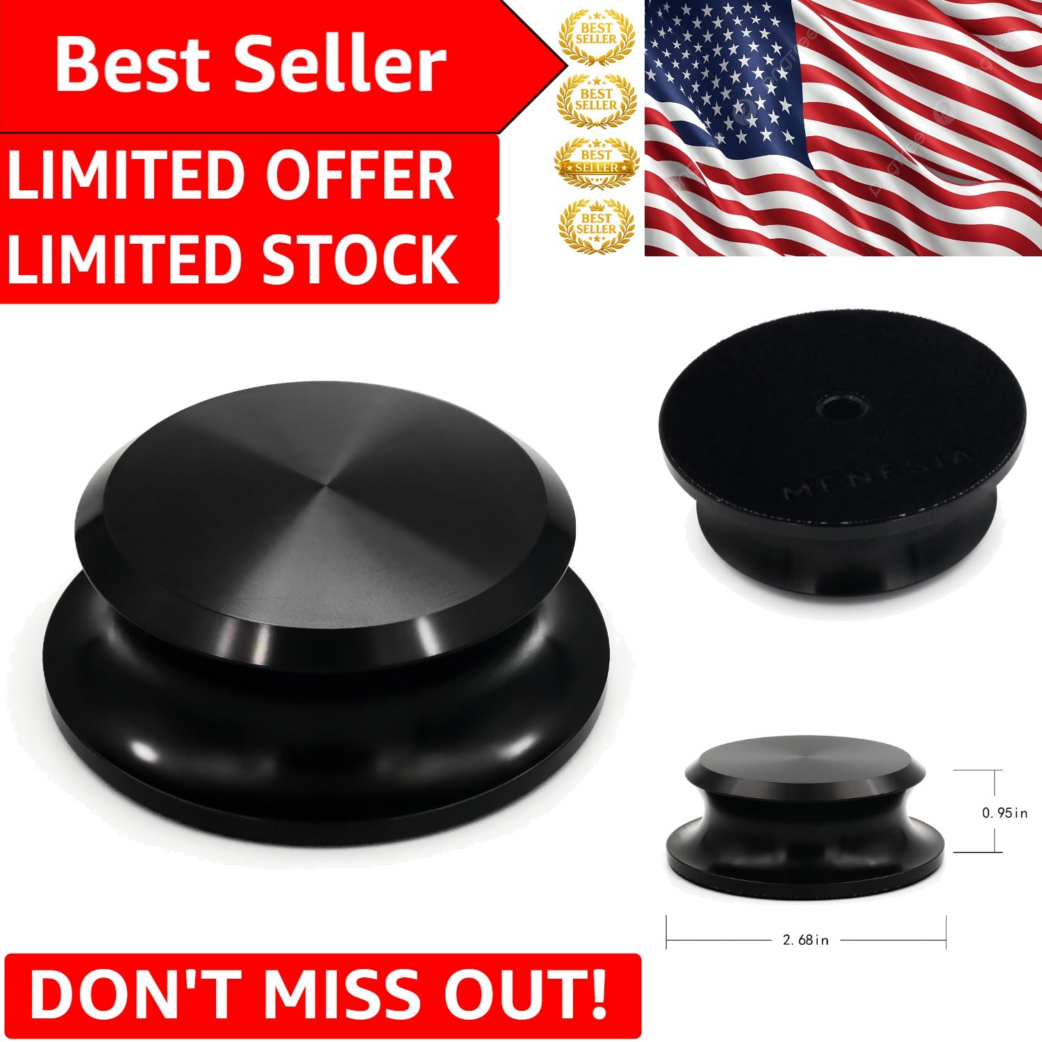 Lightweight Metal Record Stabilizer – Perfect for Any Turntable Setup – Black