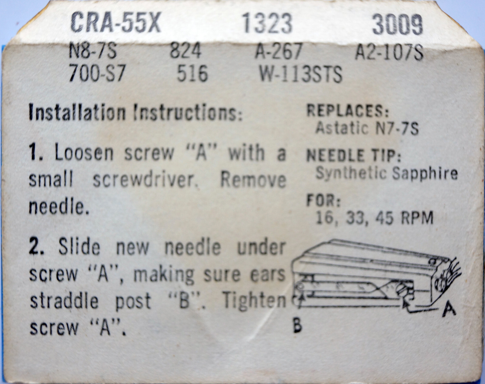 NOS Electro Voice EV 3009 Needle for ASTATIS N7-7S CRA-55X 1323 N8-7S 700-S7 824