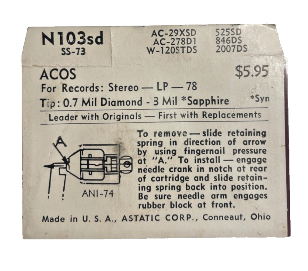 Astatic Record Player N103sd Diamond Album Player Replacement Needle