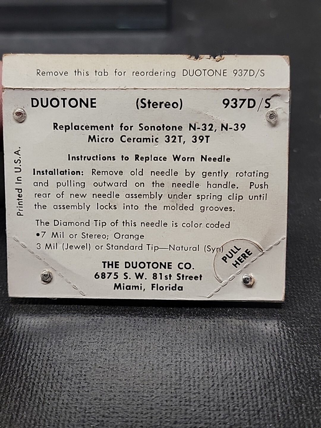NOS Duotone Phonograph Needle 937D/S Replacement For Sonotone N-32 N-39 32T 39T