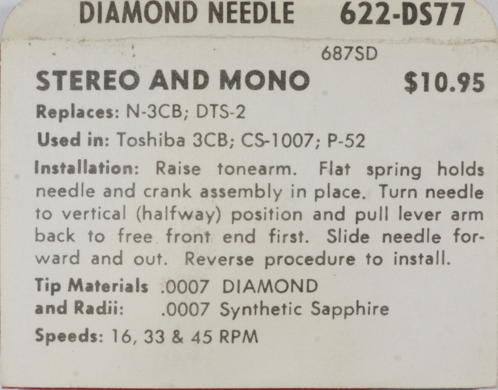 NOS SUPERB 622-DS77 Diamond Needle for Toshiba N-3CB DTS-2 3CB CS-1007 P-52