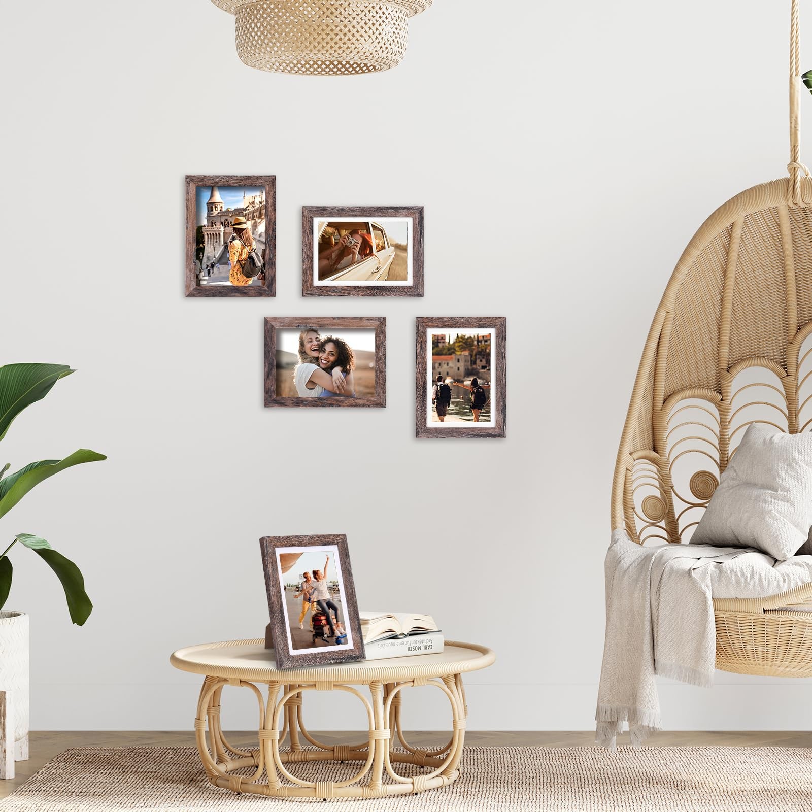 Fixwal 5×7 Picture Frames Set of 5, Rustic Brown Wood 5×7, D-Rustic