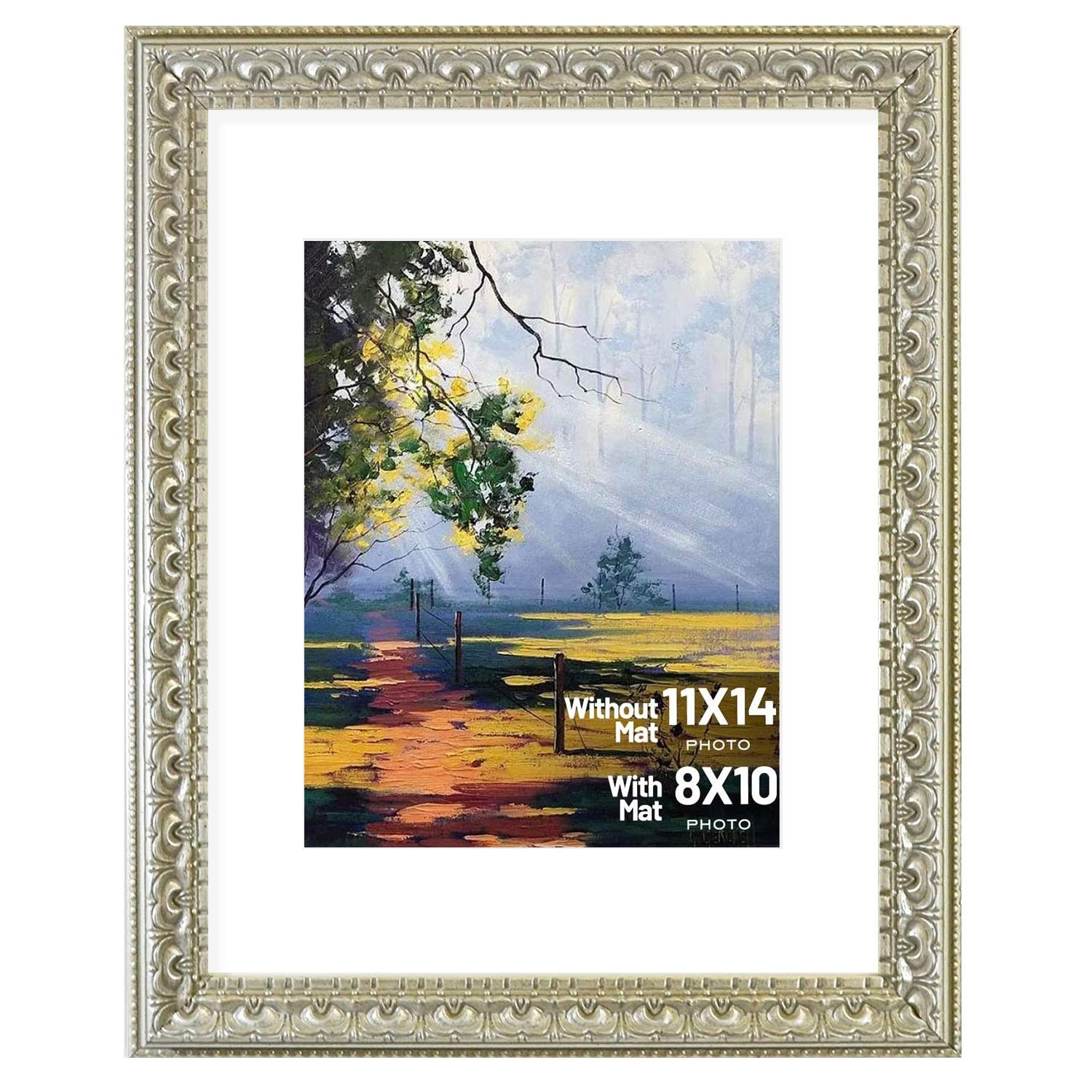 Golden State Art, 11×14 Ornate Finish Photo Frame, 11×14, Beige,Silver,White