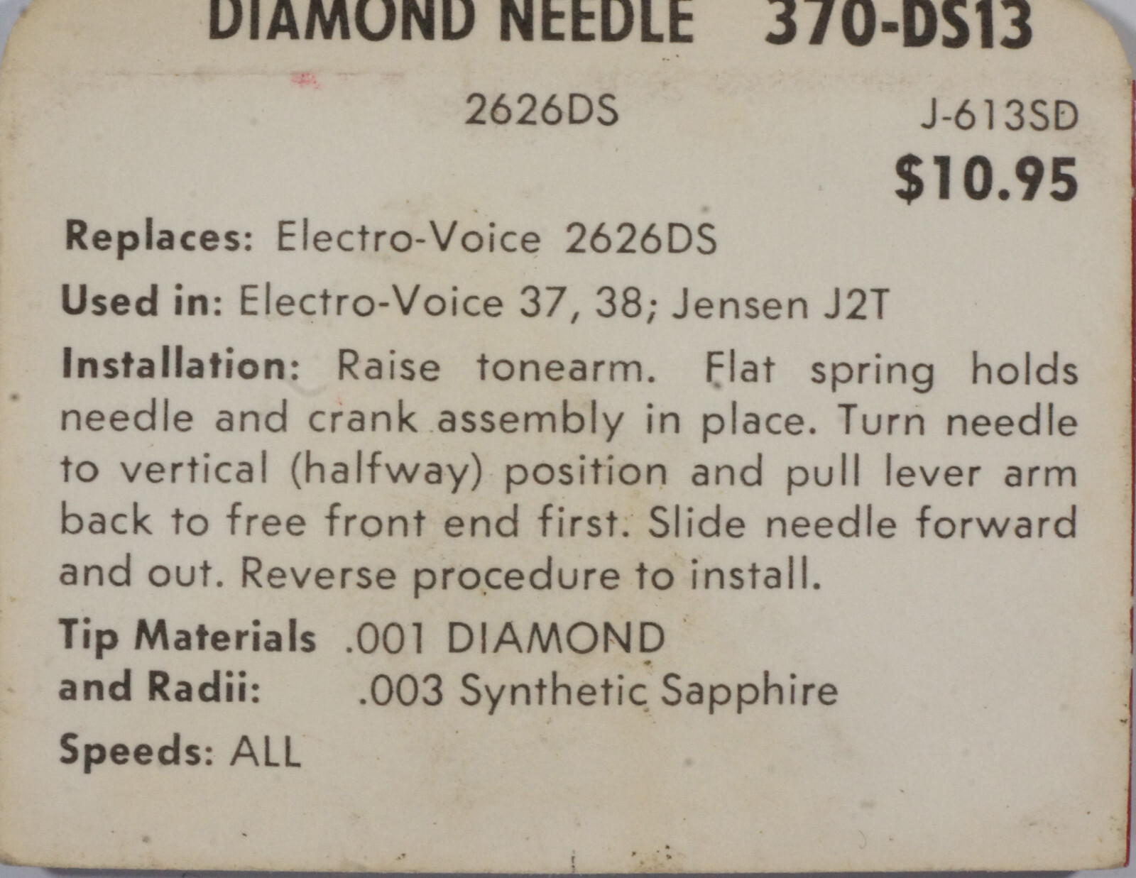 NOS SUPERB 370-DS13 Diamond Needle Electro Voice 2626DS 37 38 Jensen J2T