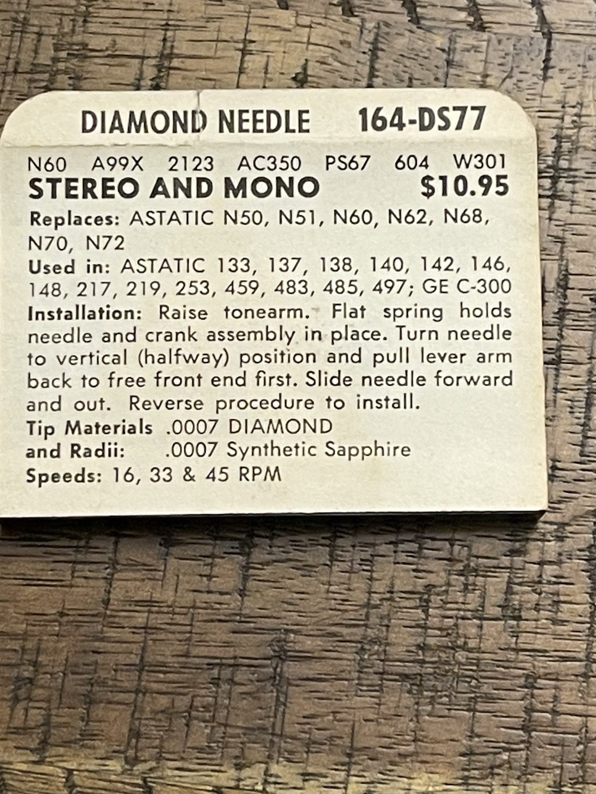 Zenith Diamond Phonograph Needle 164-DS77 Astatic N50 Thru 72 New