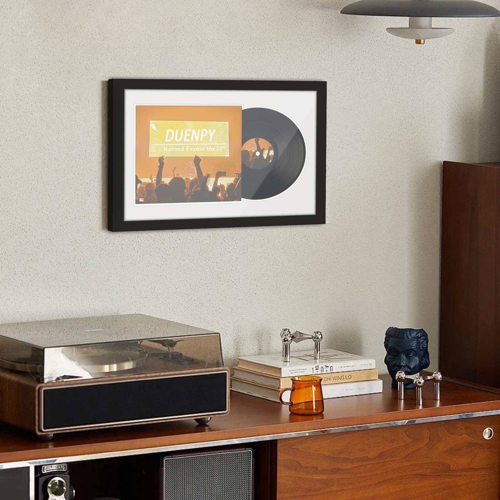 DUENPY Vinyl Record Display Frame 16×22 Inches 16×22, Black + White Mat