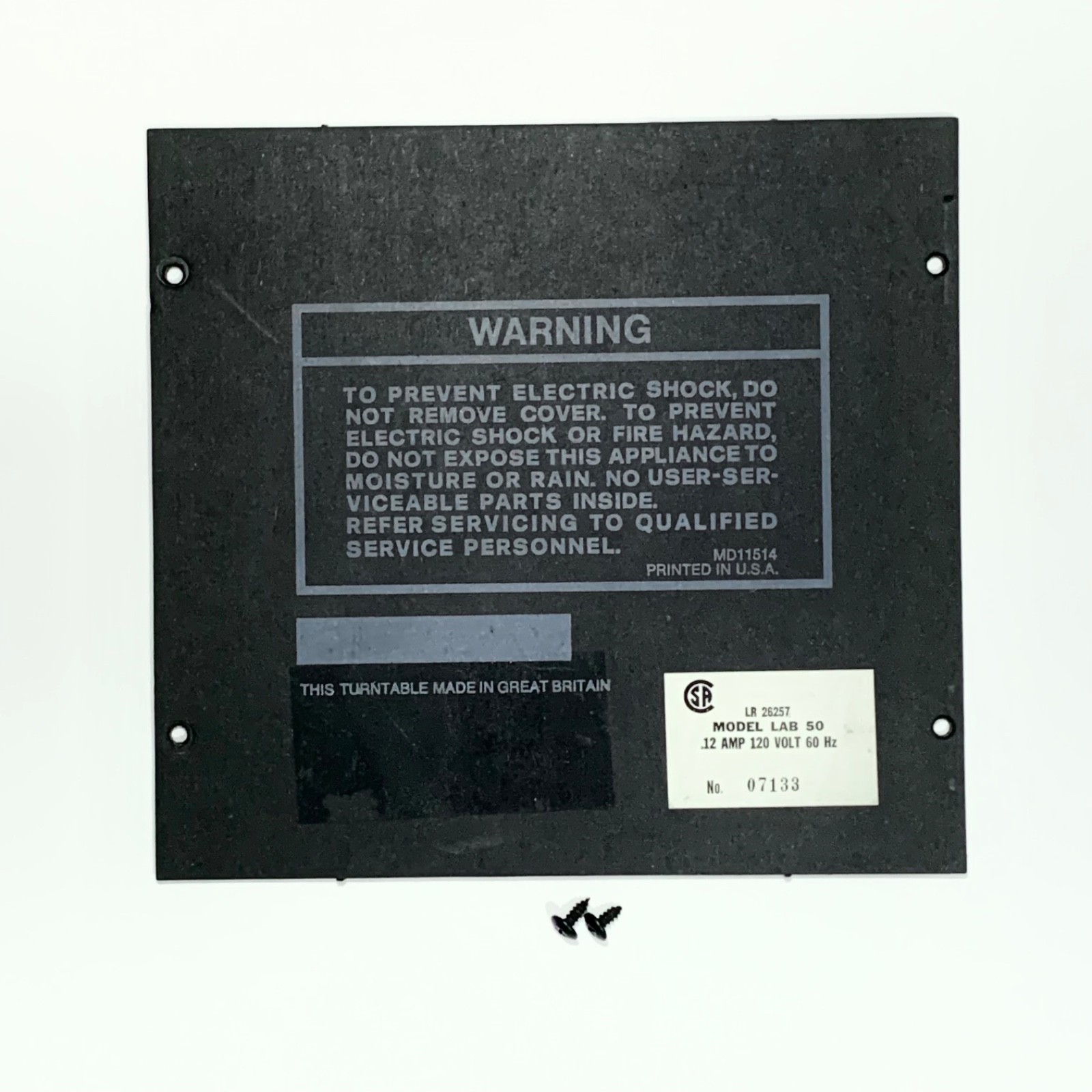 Realistic LAB 50 Turntable Parts Square Bottom Cover With Screws
