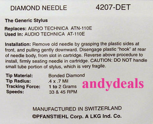 4207-DET STEREO RECORD NEEDLE STYLUS for Technica ATN110E AT-110E ATN105 AT105
