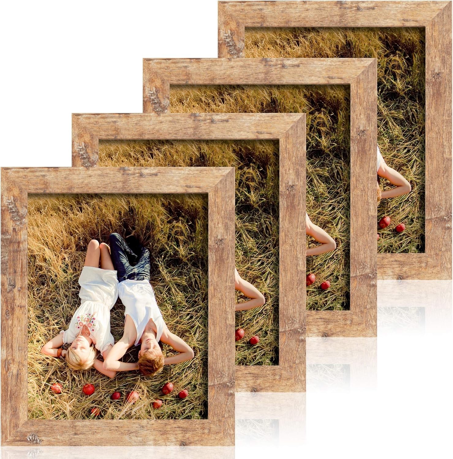 8×10 Picture Frame Set of 4, High Definition Real Glass 8X10, Rustic Brown