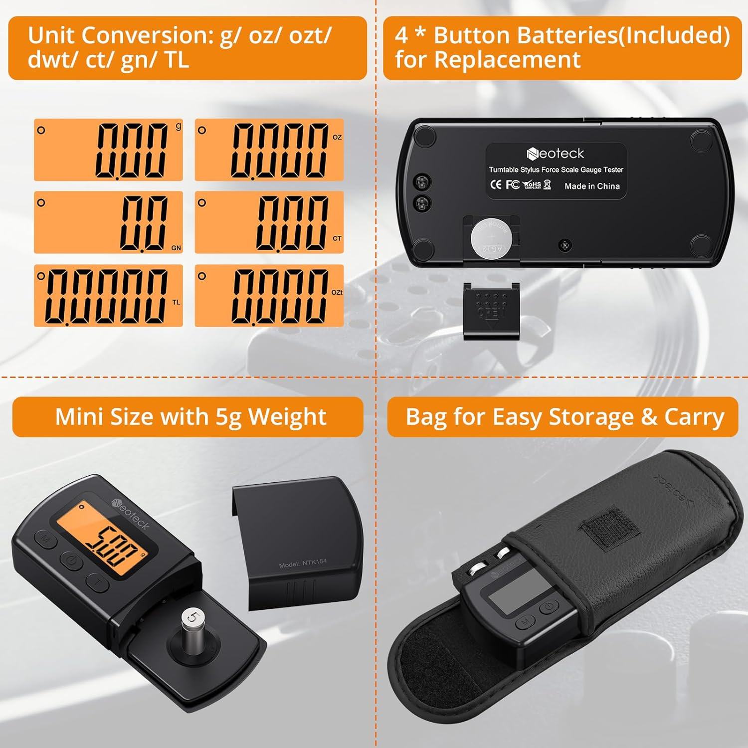 Digital Turntable Stylus Force Gauge 0.01G/5.00G with Orange LCD Backlight Turnt