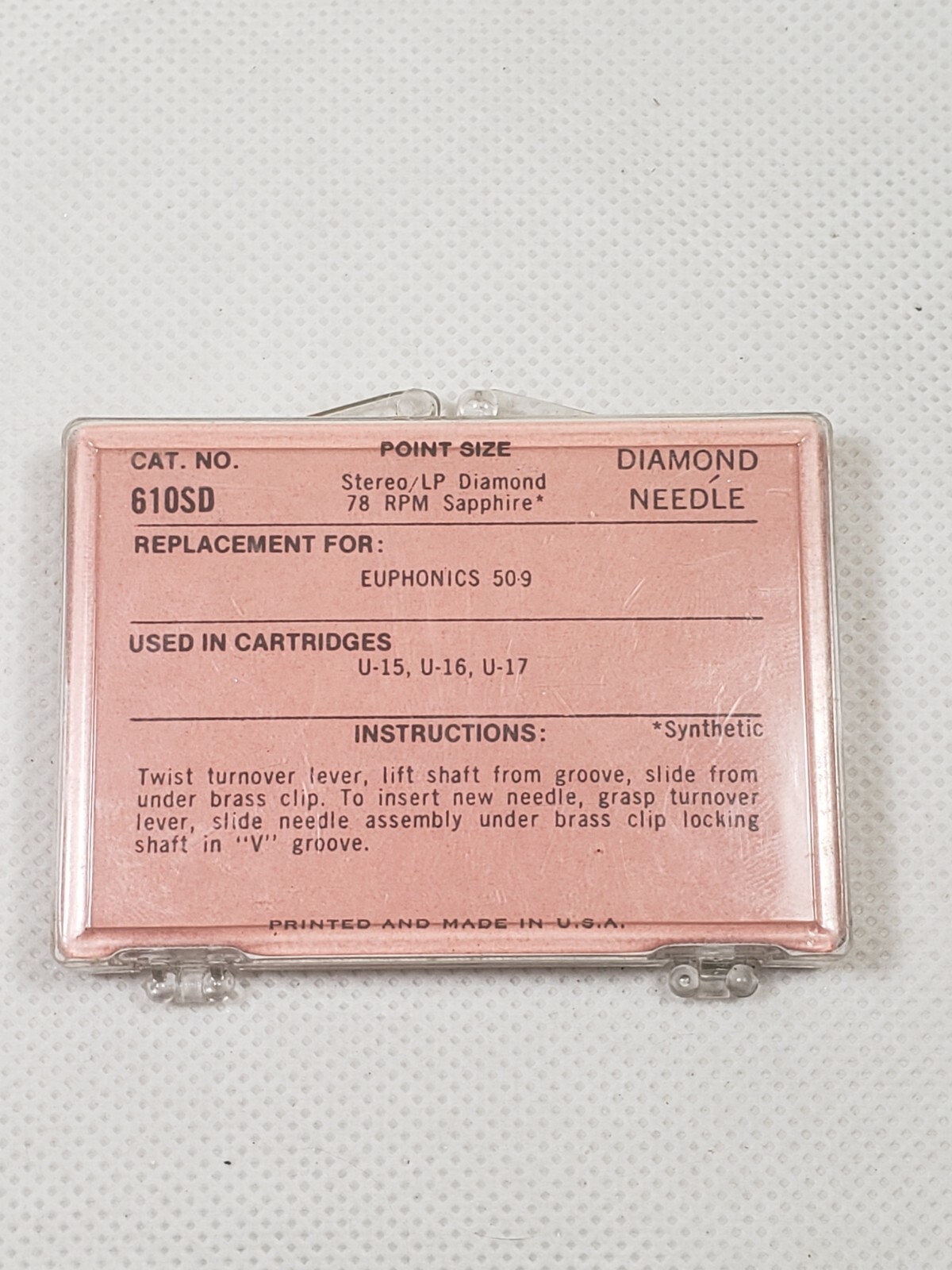 Euphonics Diamond Needle Stylus 509 CAT. NO. 610SD Music Master U-15, 16 & 17